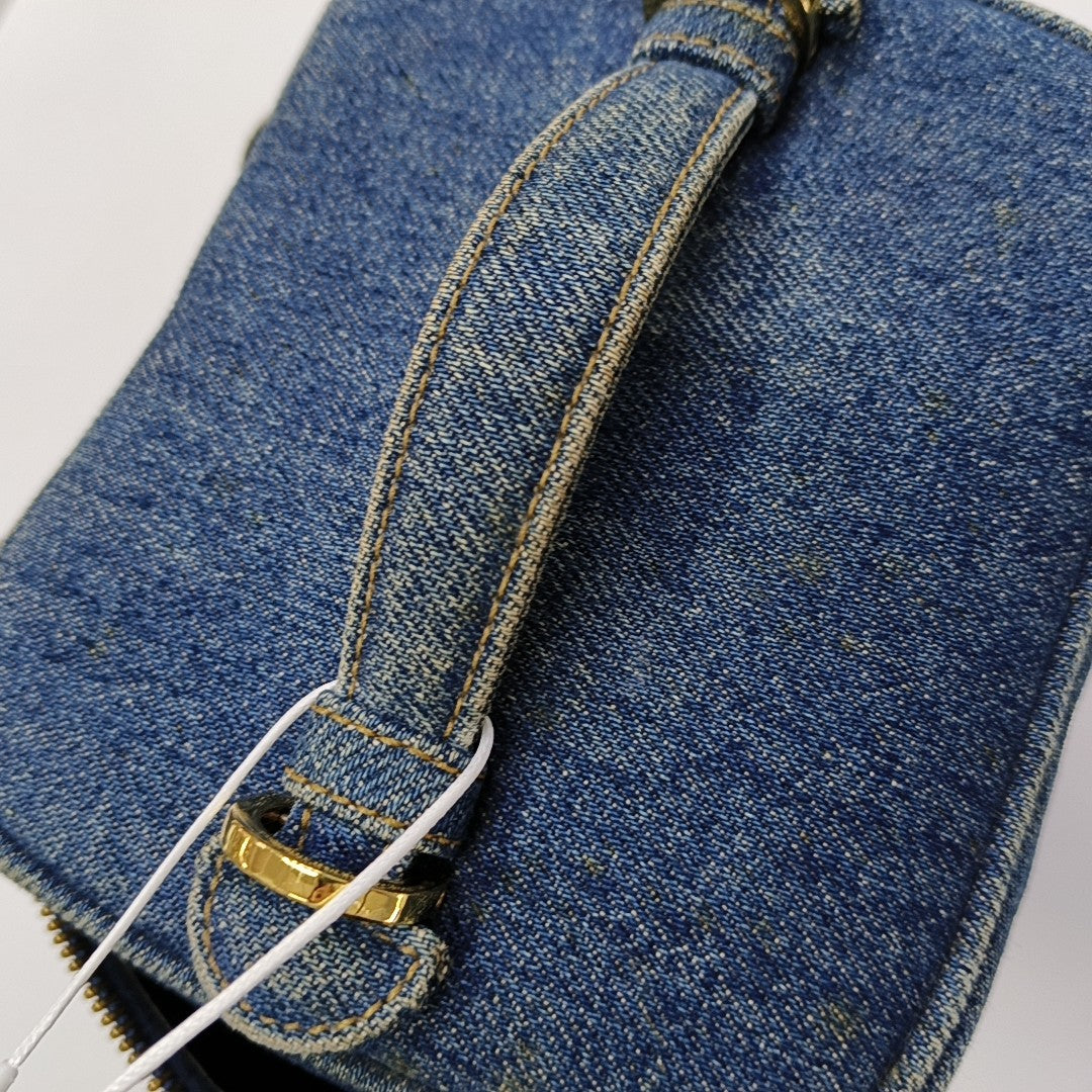 VINTAGE COSMETIC BAGS Quilted Denim Blue