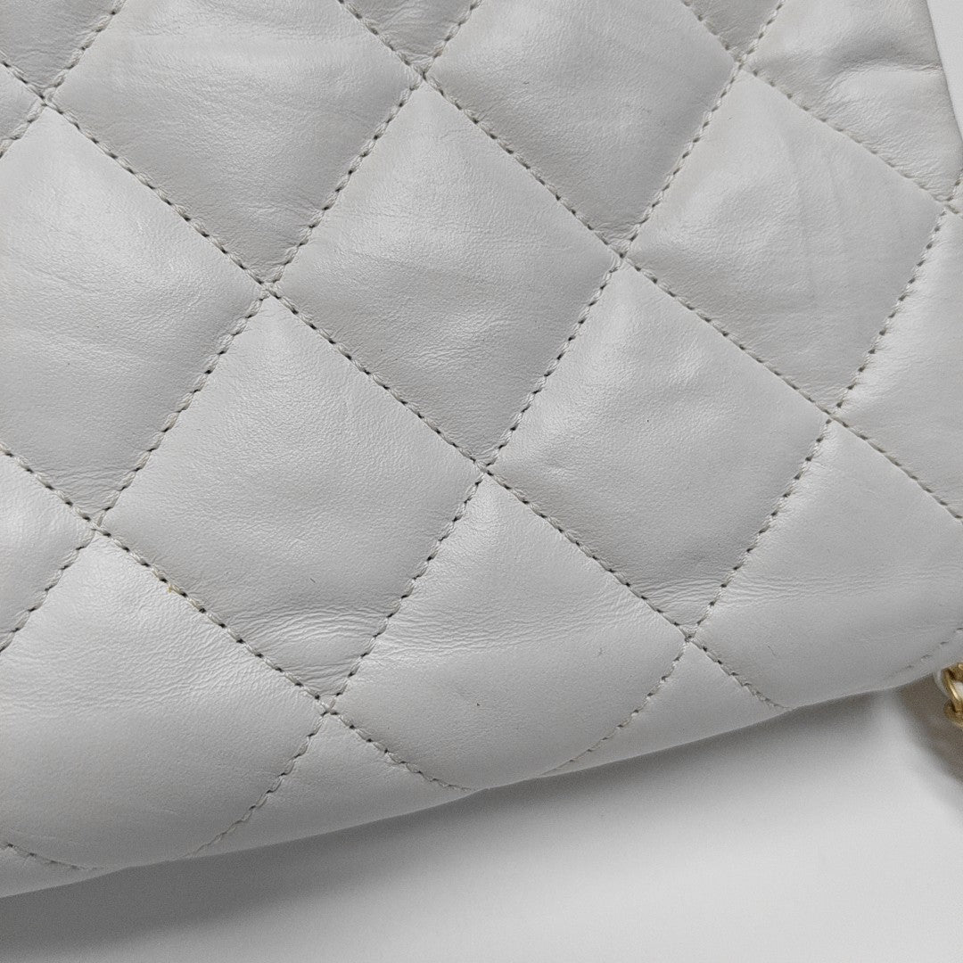 CHANEL 19 Small Quilted Calfskin White