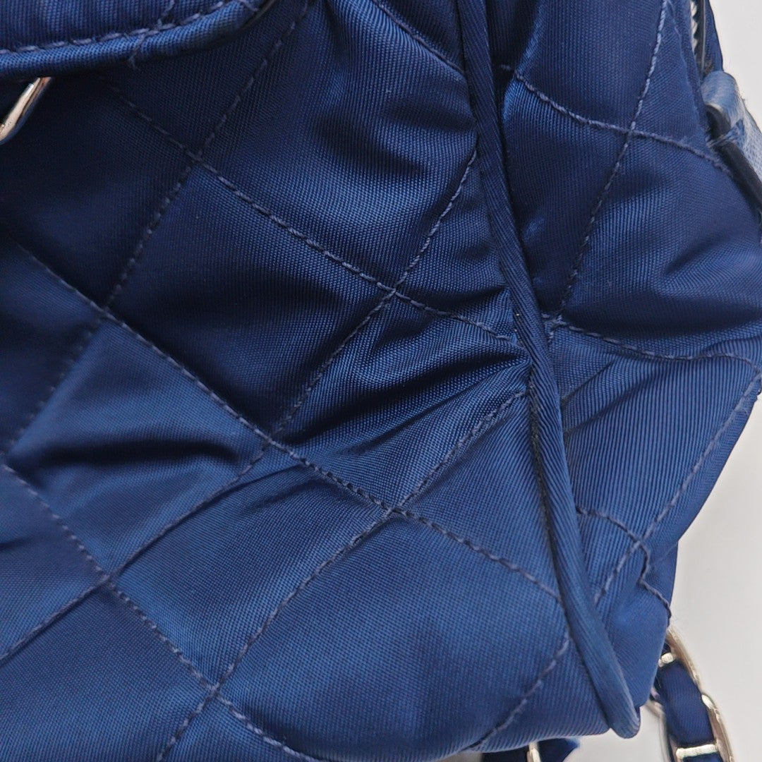 Quilted Nylon Shoulder Bag Blue