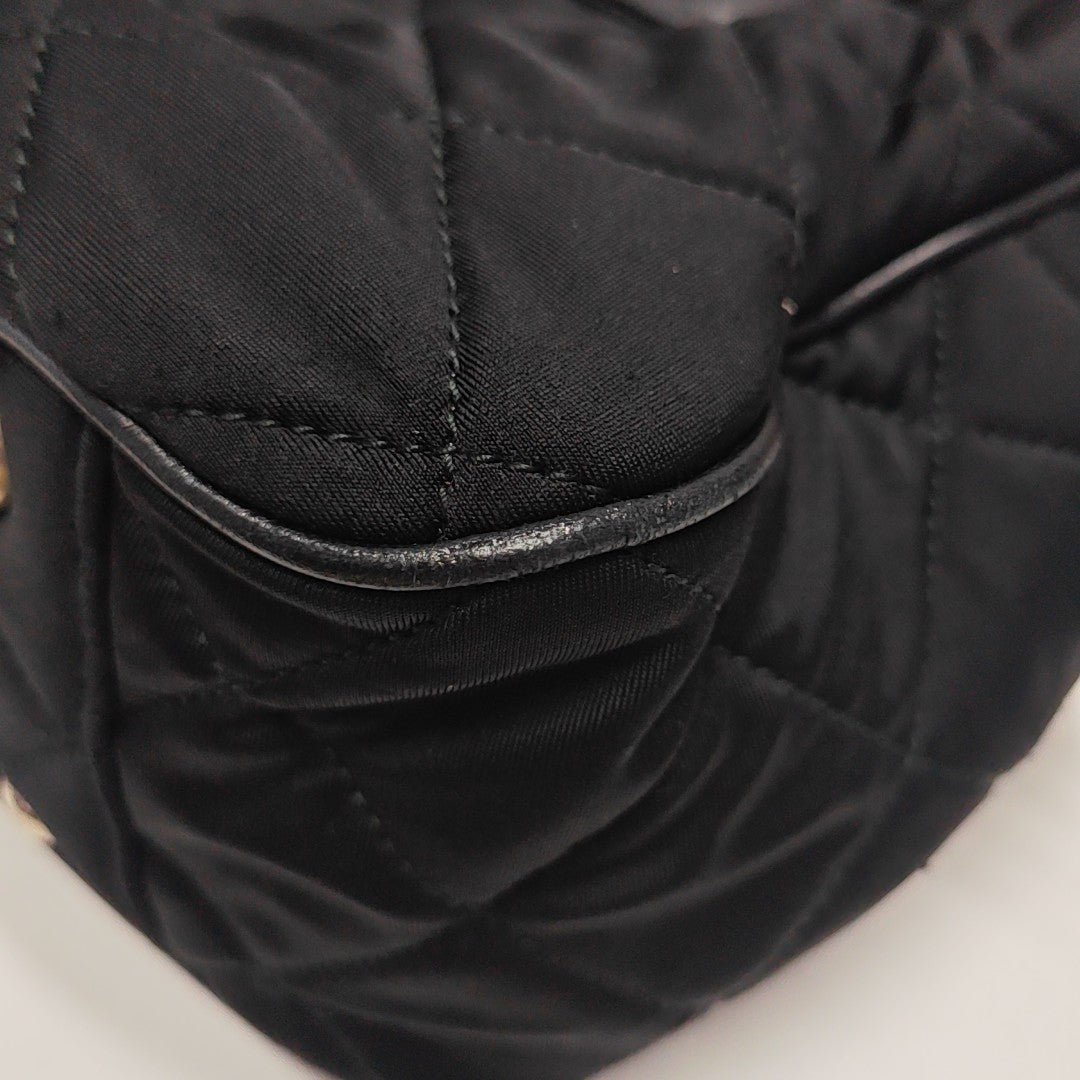 Quilted Fabric Top Handle Bag Black