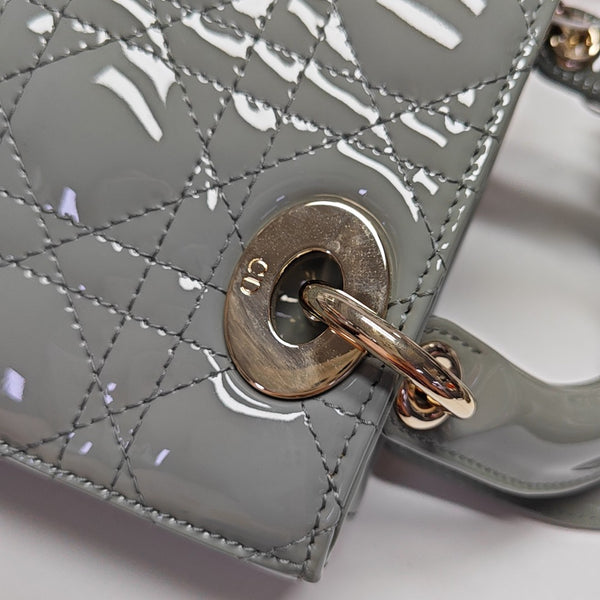 Lady Dior Small Cannage Patent Leather Gray