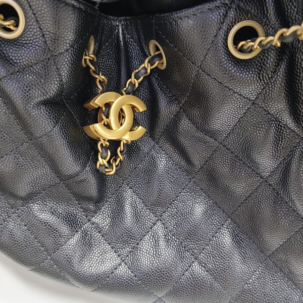 CHANEL 25 Small Quilted Grained Calfskin Black