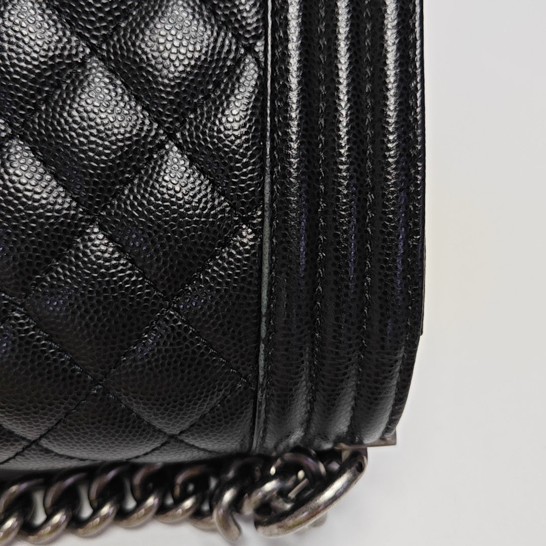 BOY CHANEL Medium Quilted Grained Calfskin Black
