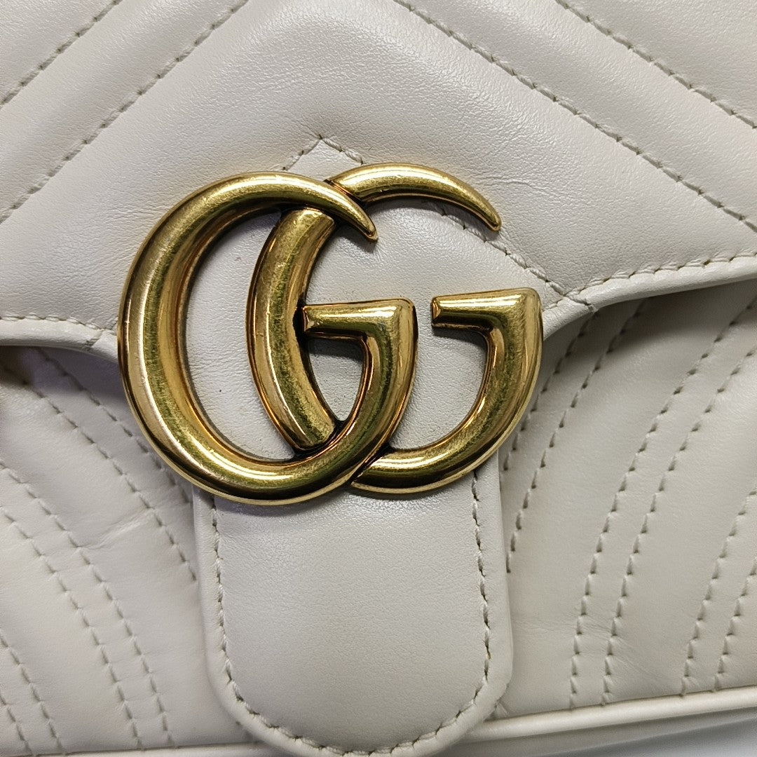 GG Marmont Small Quilted Calfskin White