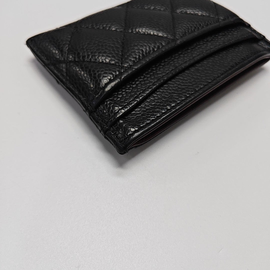 Quilted Grained Calfskin Card Holder Black