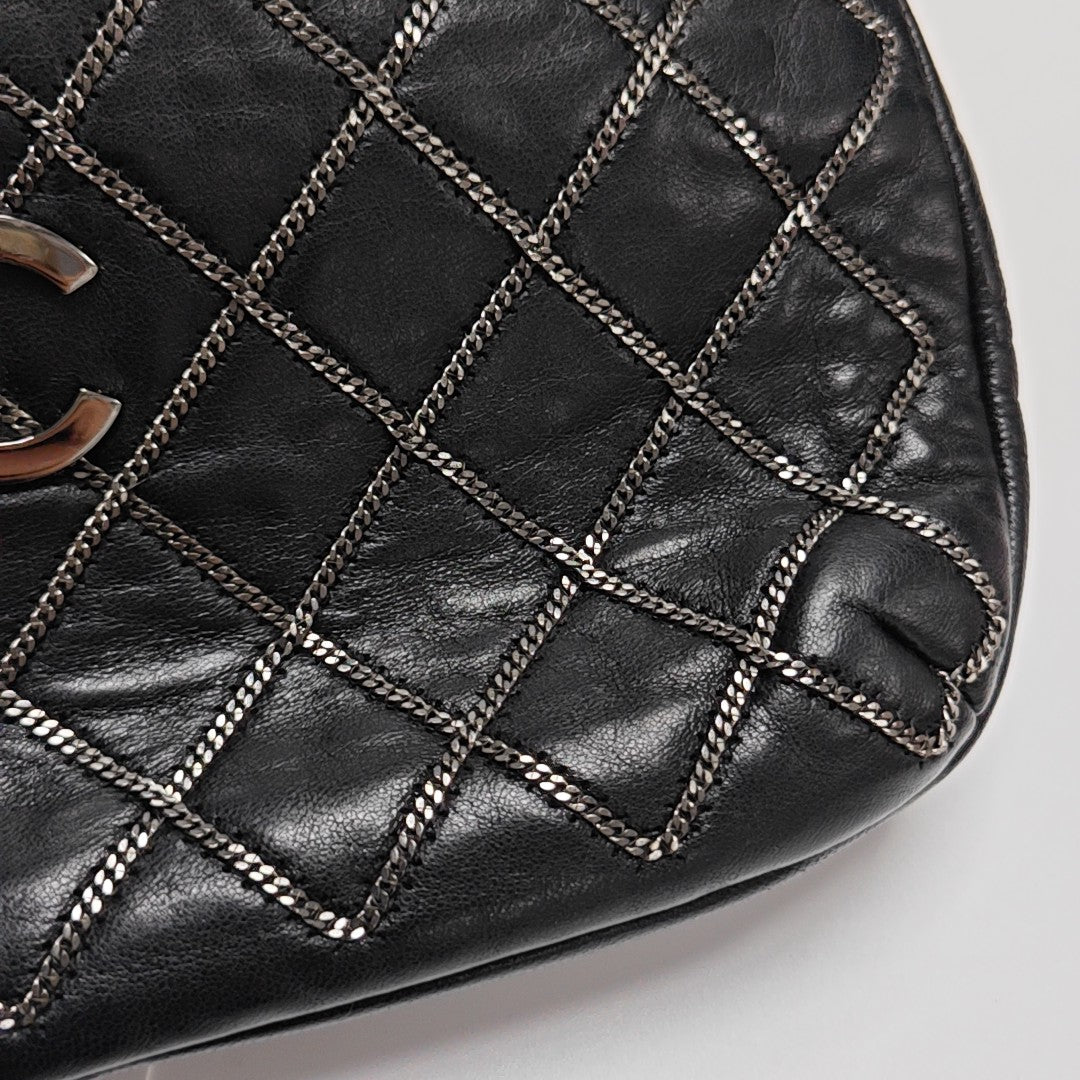 Quilted Lambskin Top Handle Bag Black