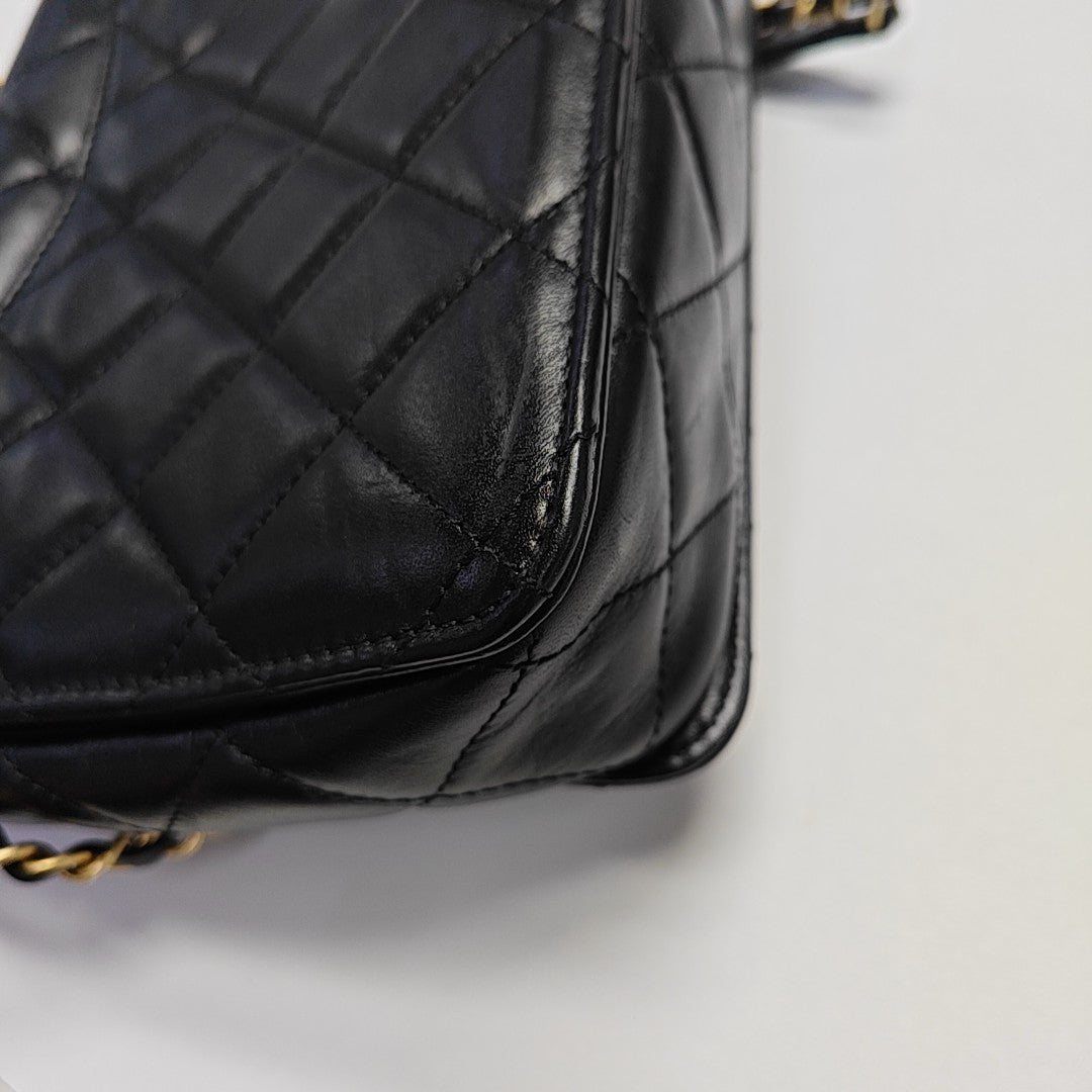 Quilted Calfskin Shoulder Bag Small Black