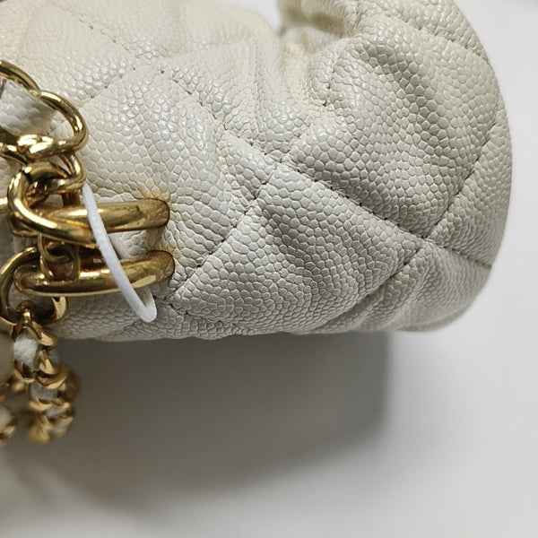 DRAWSTRING Quilted Grained Calfskin White