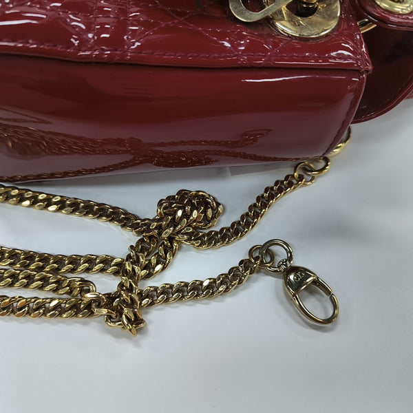 Lady Dior Mini Cannage Patent Calfskin Red