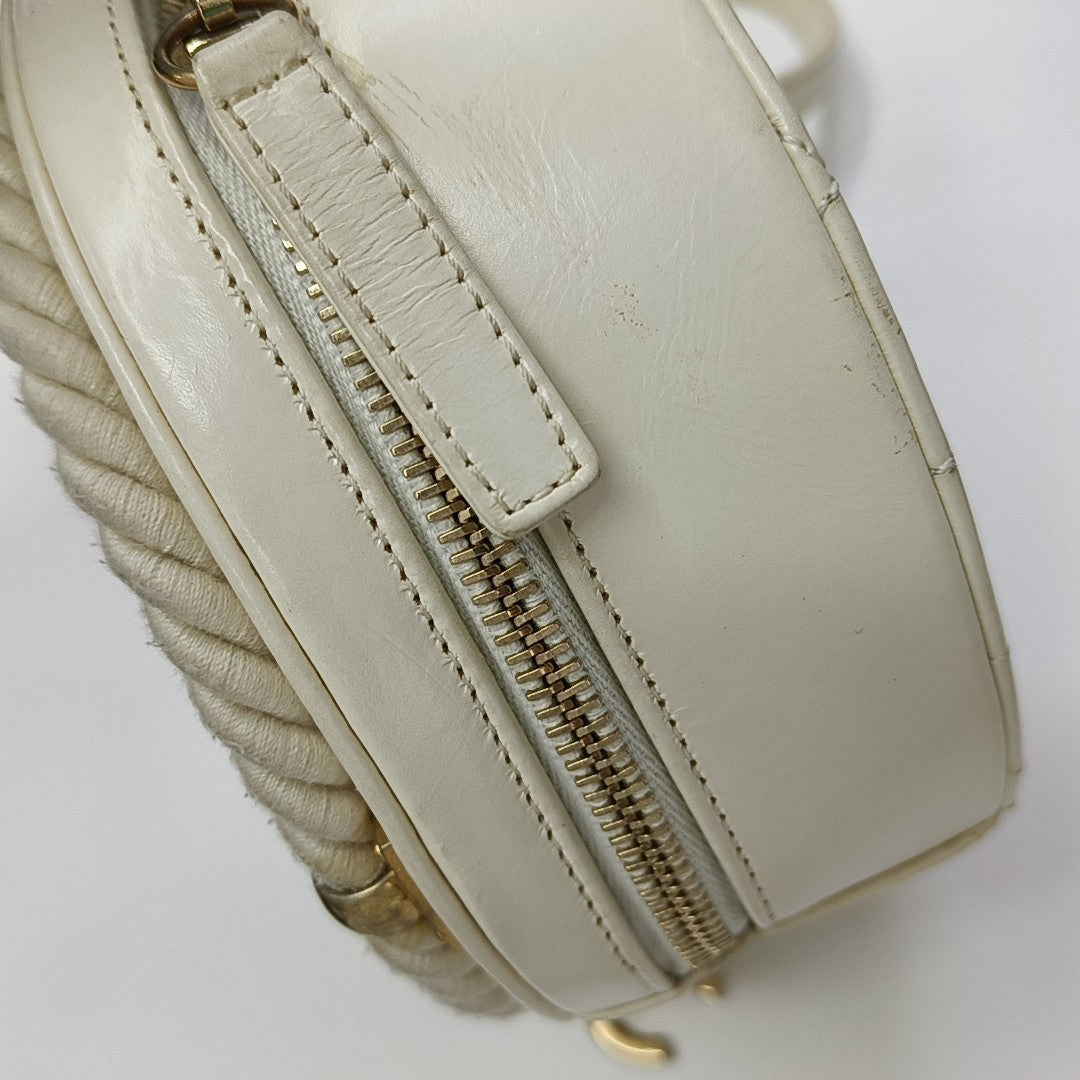ROUND Quilted Calfskin White