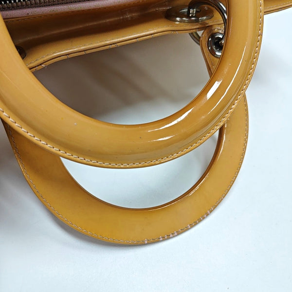 Authenticated pre-owned  Lady Dior Large Cannage Patent Leather Yellow - Tote Bag at Looply