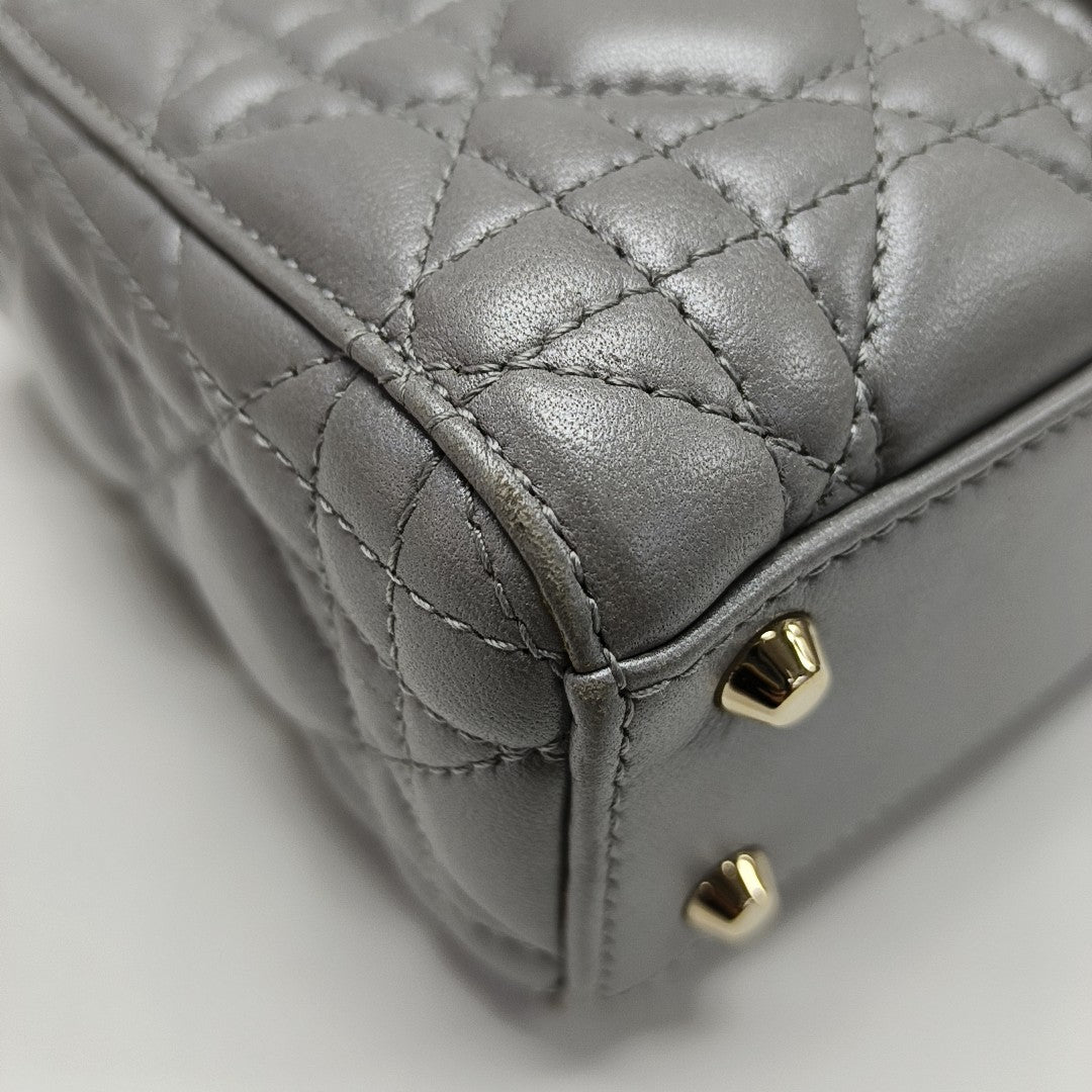 Lady Dior Mini Cannage Lambskin Gray