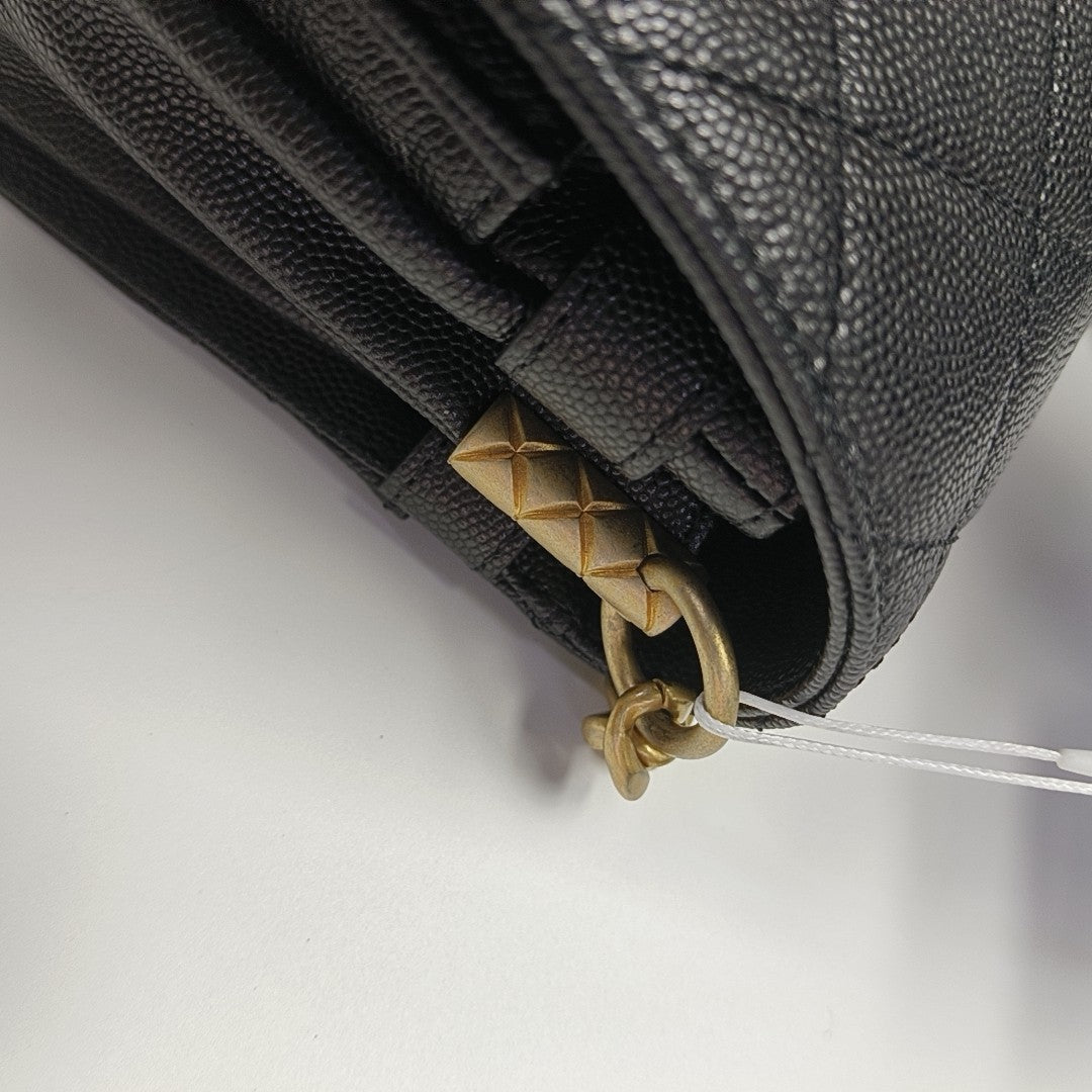 Quilted Grained Calfskin Shoulder Bag Black
