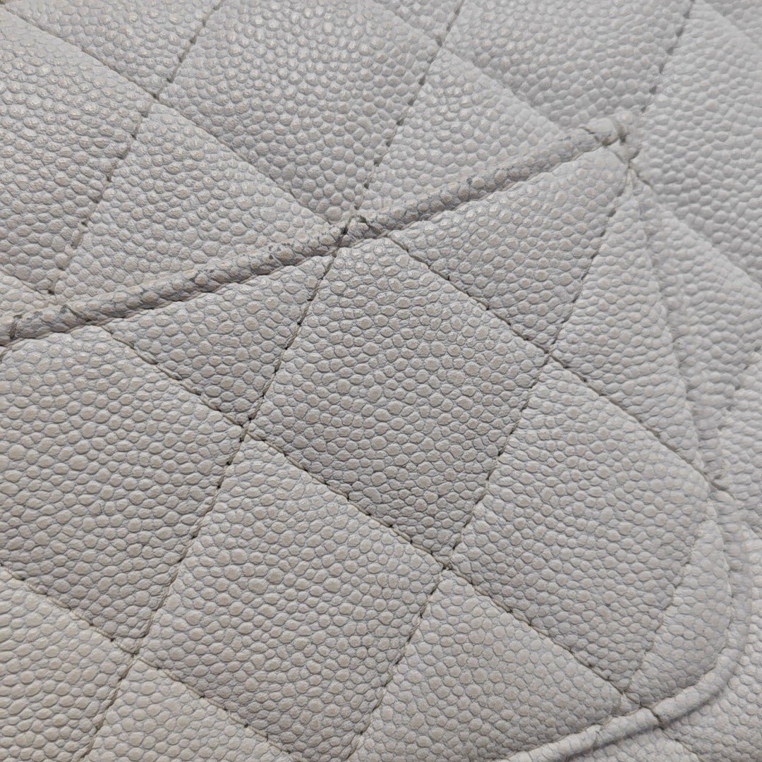 Quilted Grained Calfskin Shoulder Bag White