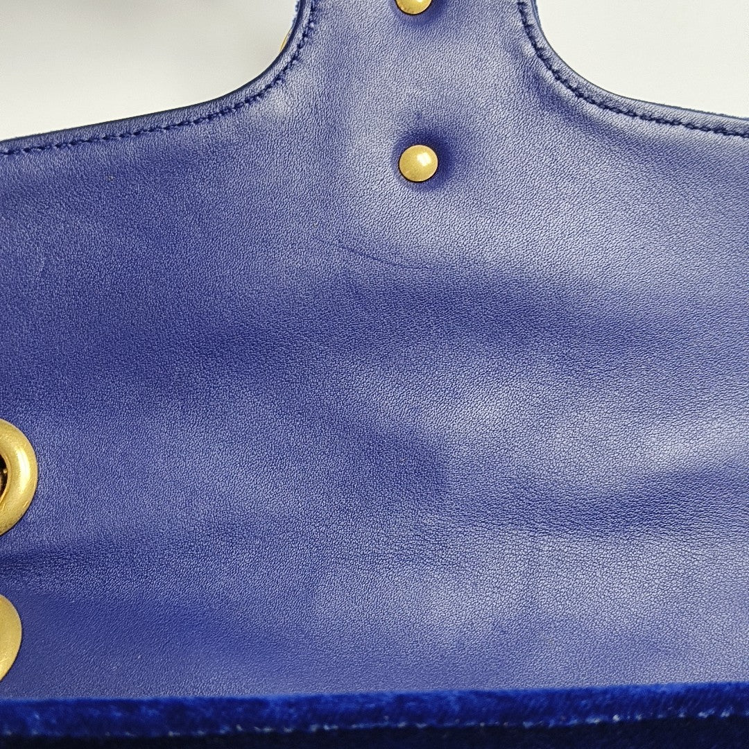 GG Marmont Medium Quilted Velvet Blue