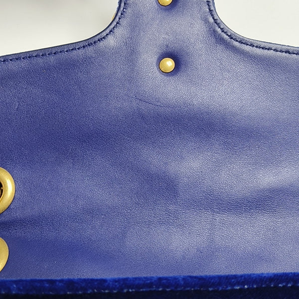 GG Marmont Medium Quilted Velvet Blue