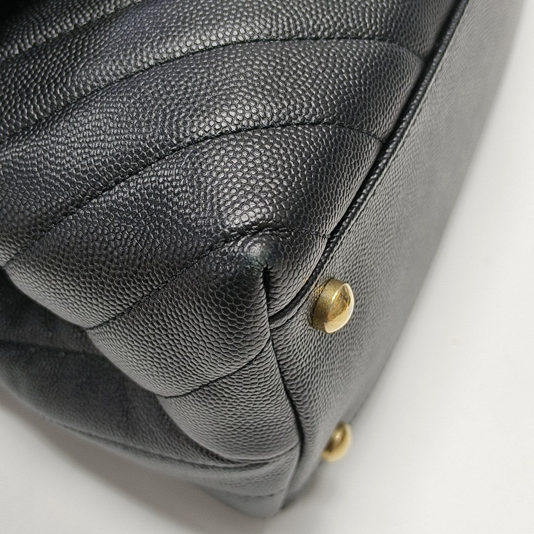 COCO HANDLE Medium Chevron Grained Calfskin Black