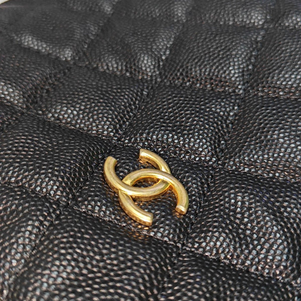 Quilted Grained Calfskin Top Handle Bag Black