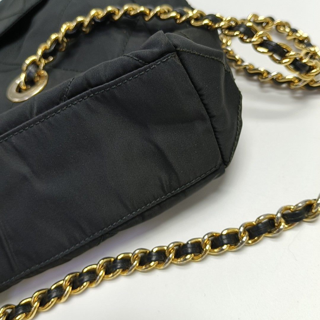 Quilted Nylon Shoulder Bag Black