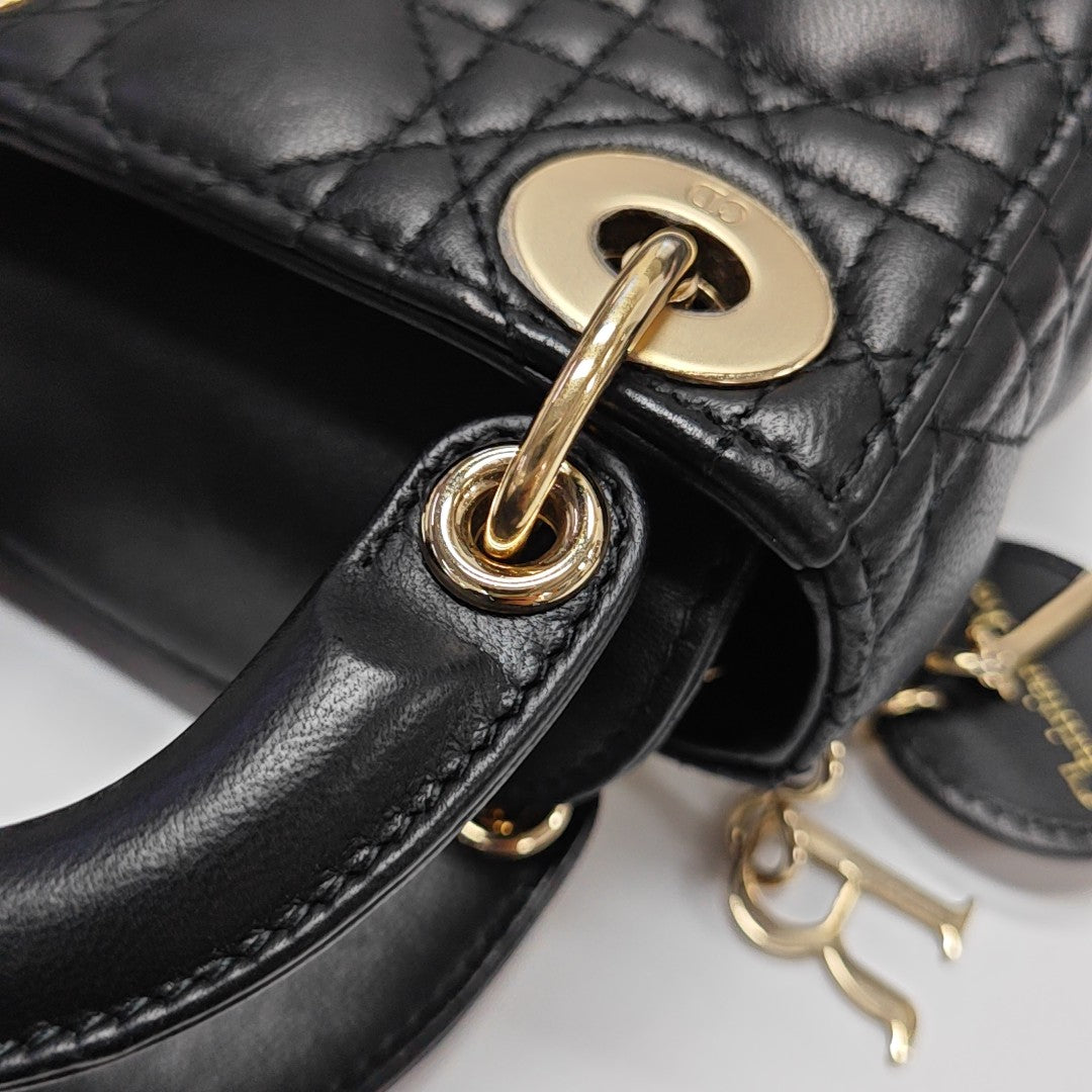 Authenticated pre-owned  Lady Dior Super Mini Quilted Lambskin Black - Tote Bag at Looply
