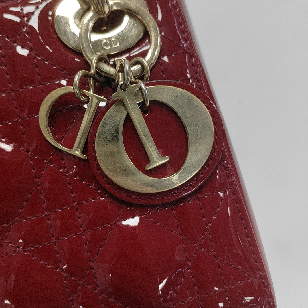 Lady Dior Mini Cannage Patent Leather Red