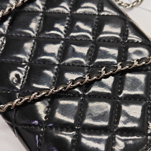 Quilted Patent Leather Top Handle Bag Black