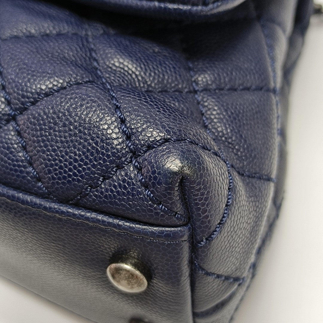 COCO HANDLE Small Quilted Grained Calfskin Blue