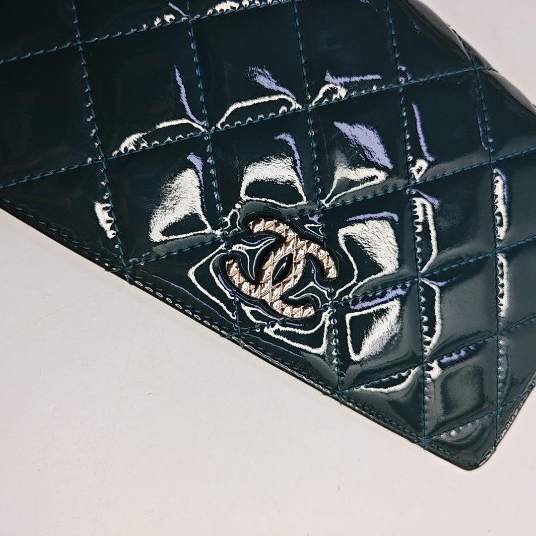 Quilted Patent Leather Wallet Blue