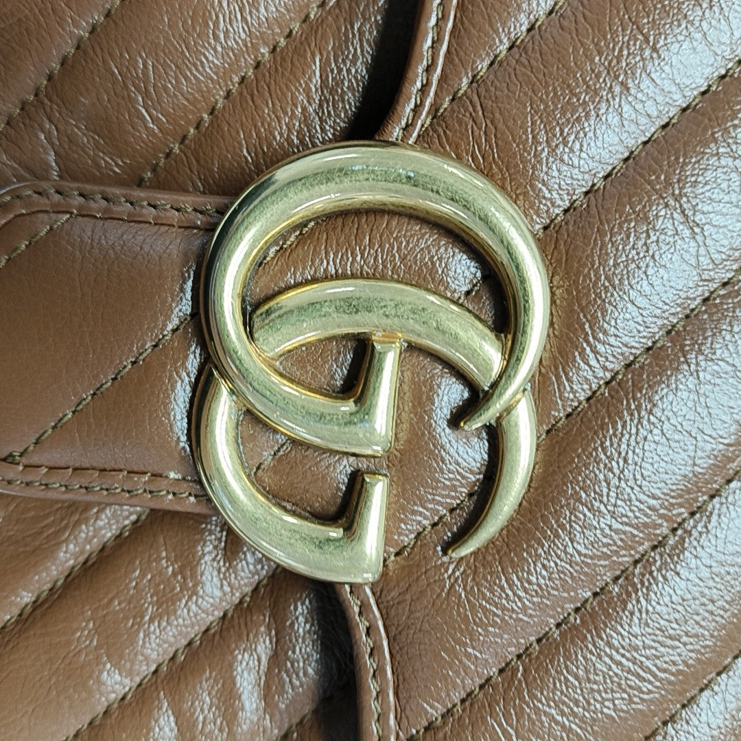 GG Marmont Small Quilted Calfskin Brown