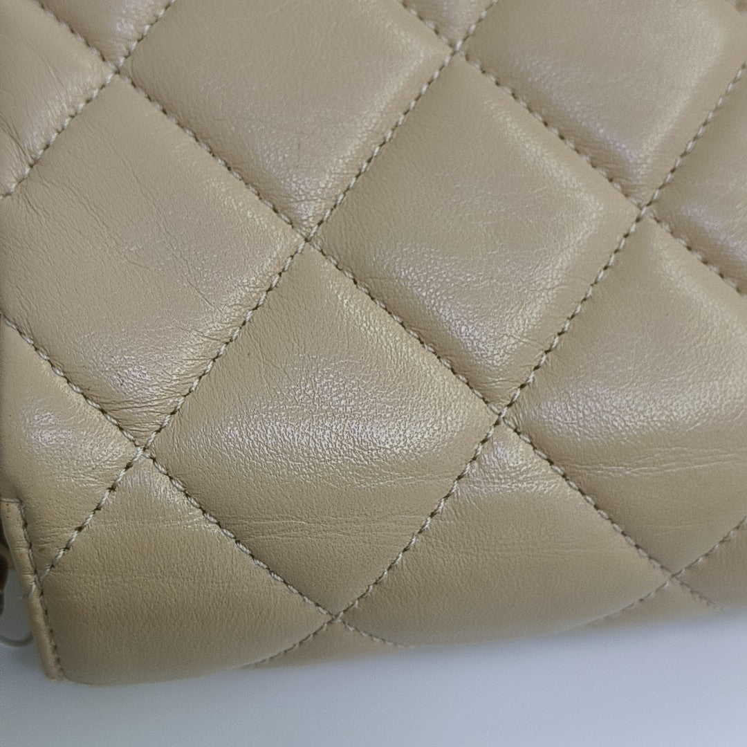 Quilted Lambskin Shoulder Bag Small Beige