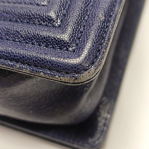 Authenticated pre-owned  BOY CHANEL Chevron, Quilted Grained Calfskin Blue - Crossbody Bag at Looply