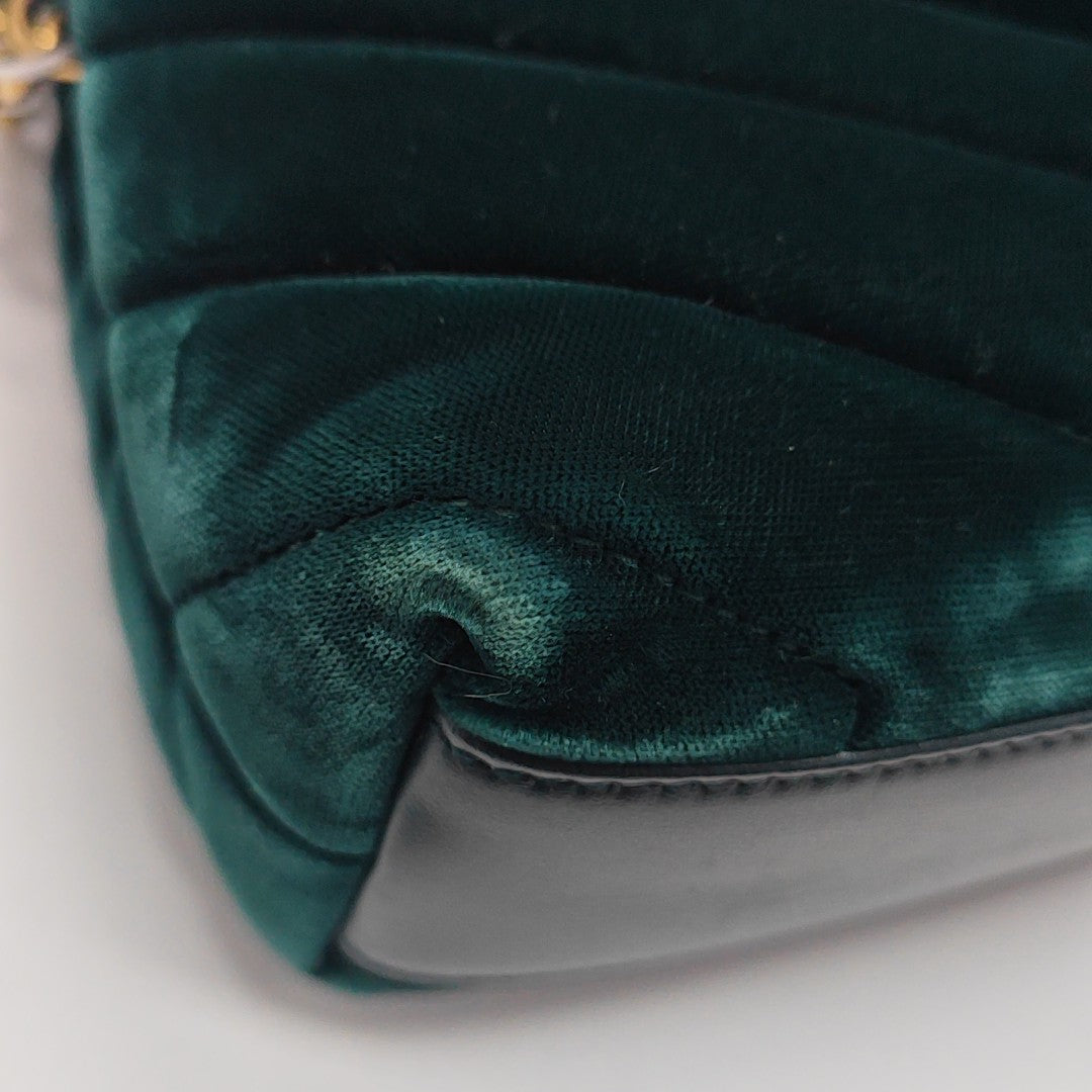 LOULOU Extra Small Chevron Velvet Green
