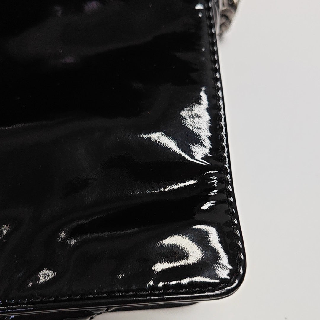 BOY CHANEL Large Quilted Patent Leather Black