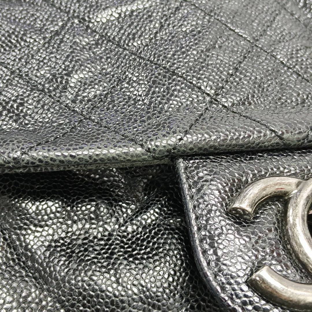 Quilted Grained Calfskin Shoulder Bag Black
