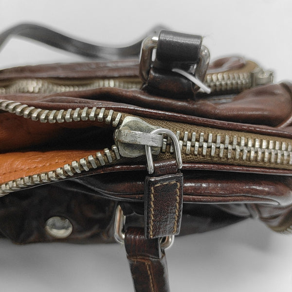 Leather Top Handle Bag Brown