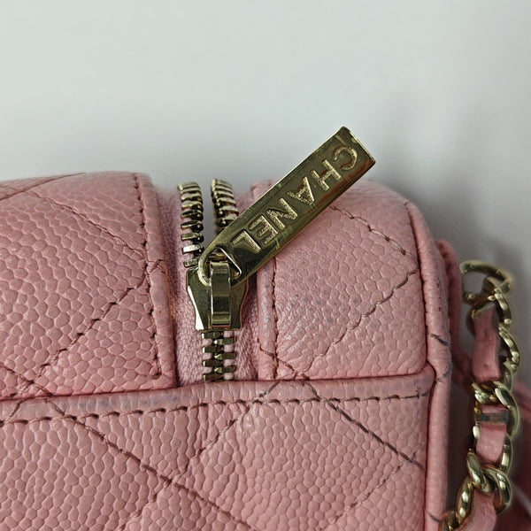 VANITY CASE Mini Quilted Grained Calfskin Pink