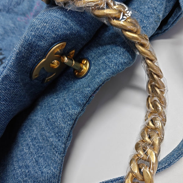 Quilted Fabric Top Handle Bag Blue