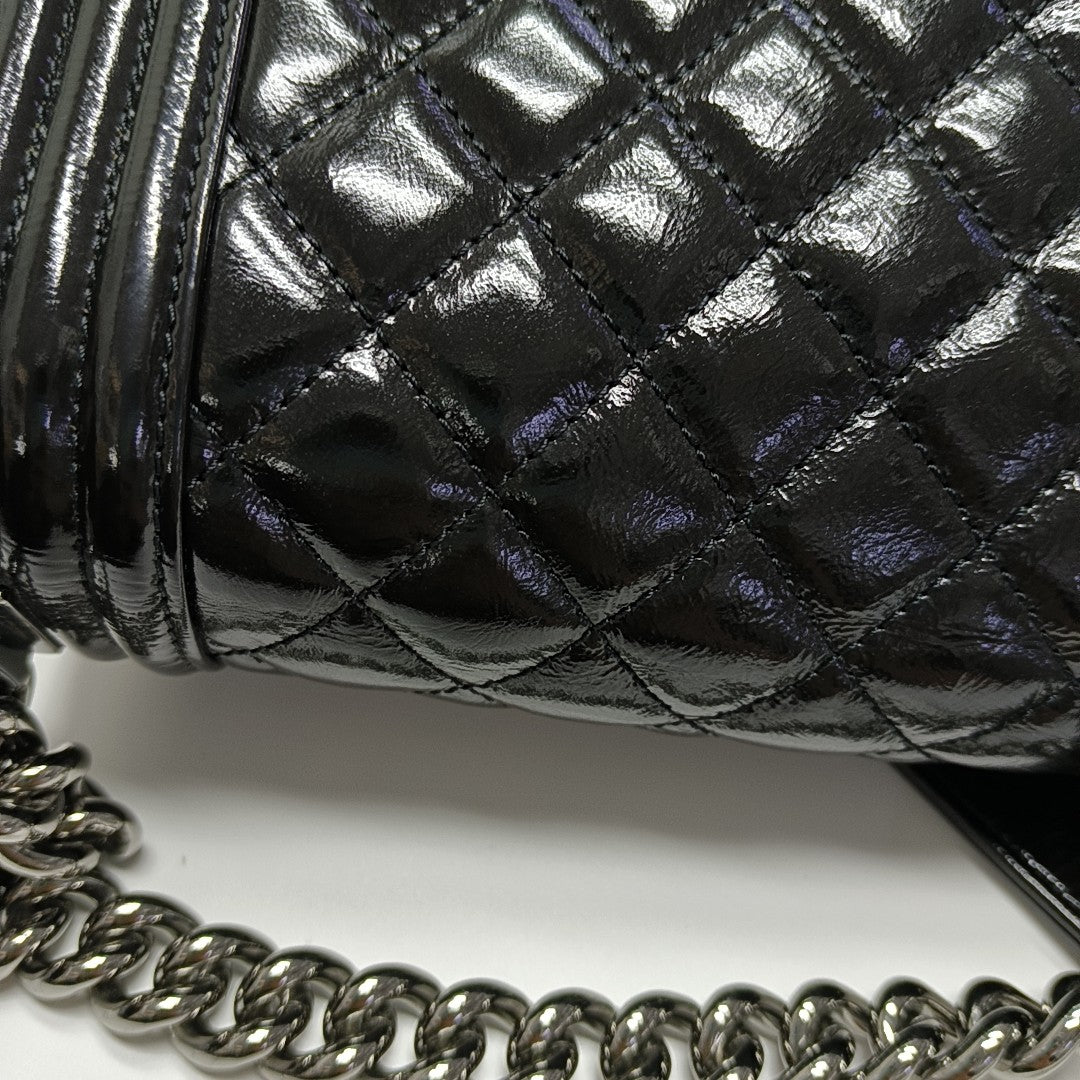 BOY CHANEL Small Quilted Patent Leather Black