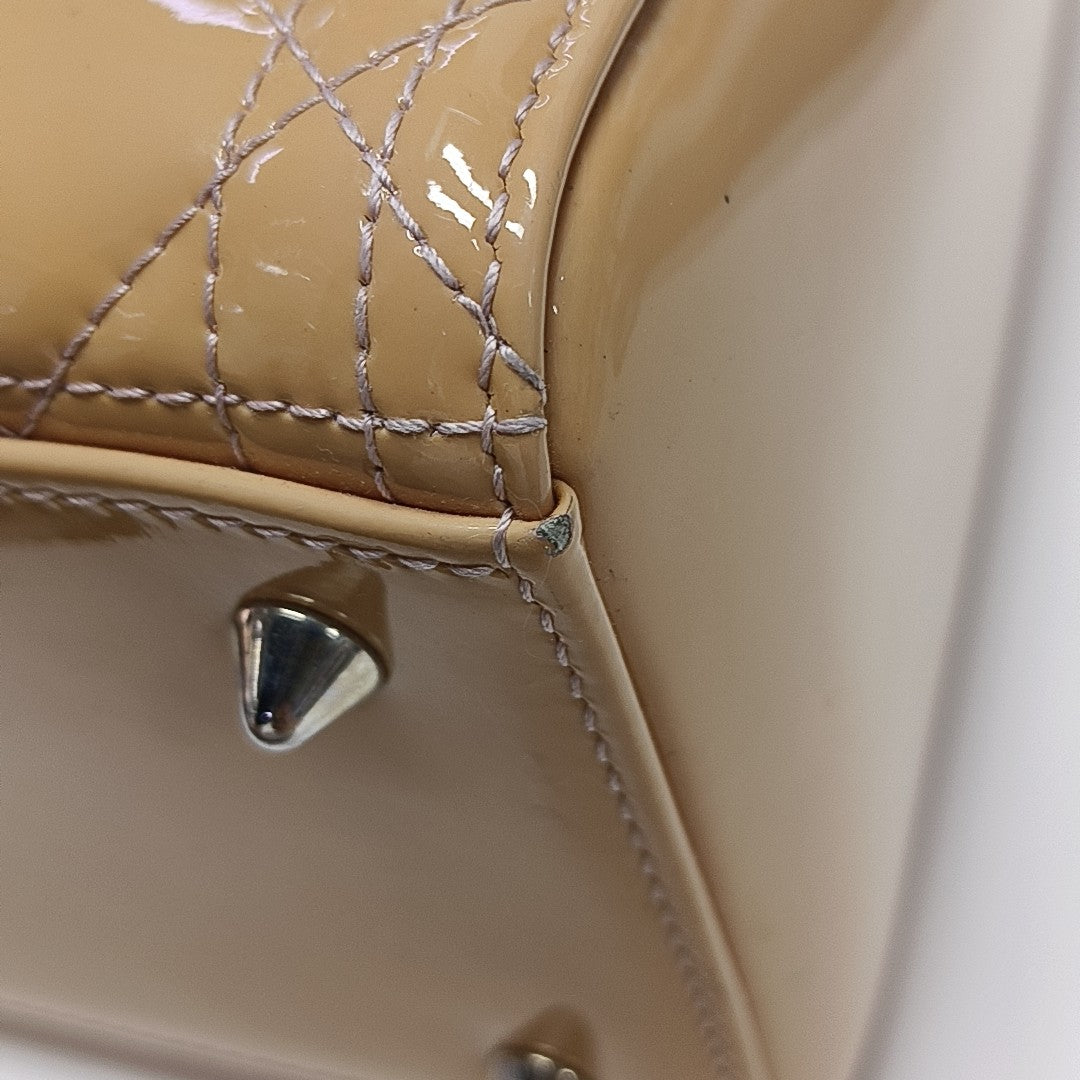 Lady Dior Medium Cannage Patent Leather Beige