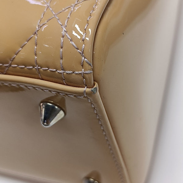 Lady Dior Medium Cannage Patent Leather Beige