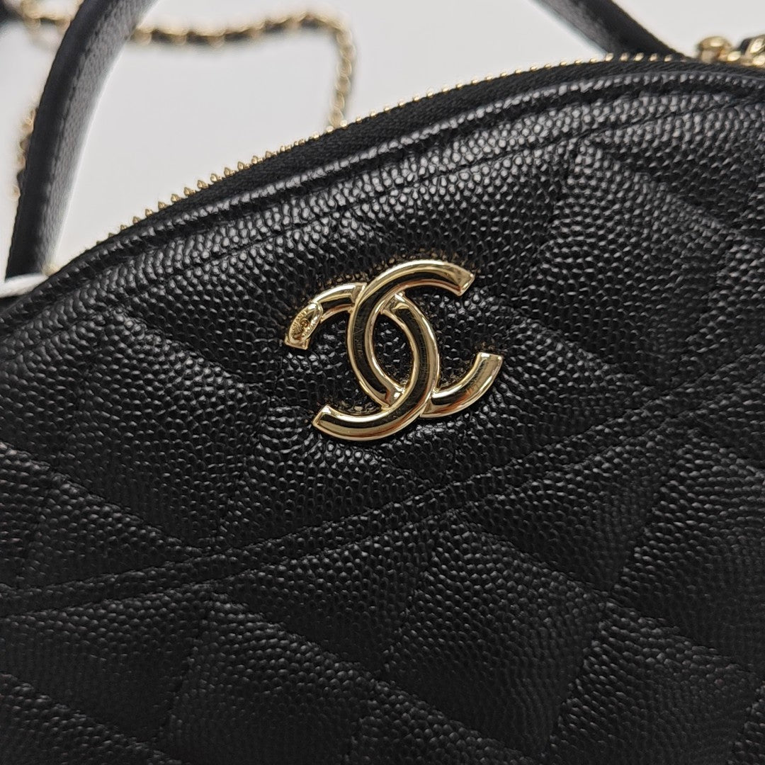 Quilted Grained Calfskin Shoulder Bag Black