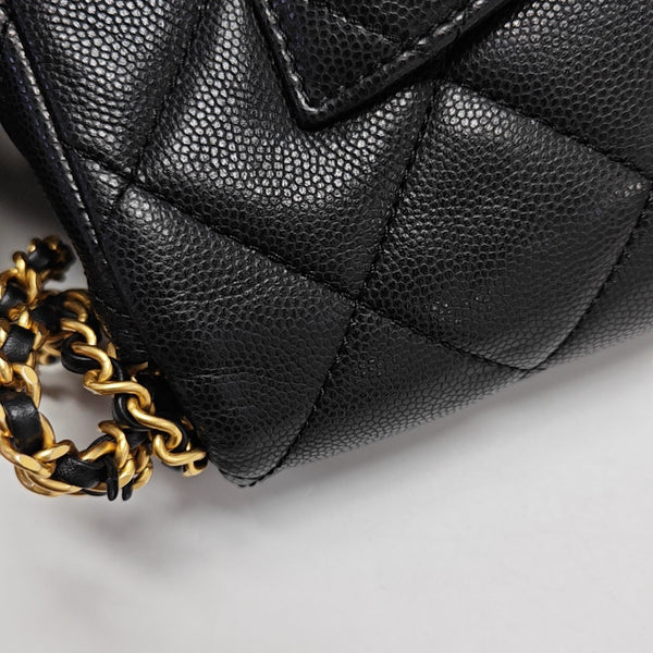 Quilted Grained Calfskin Shoulder Bag Small Black