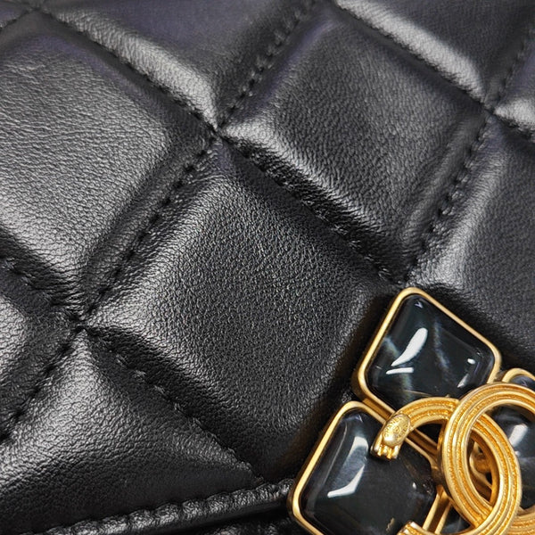 Quilted Lambskin Shoulder Bag Black