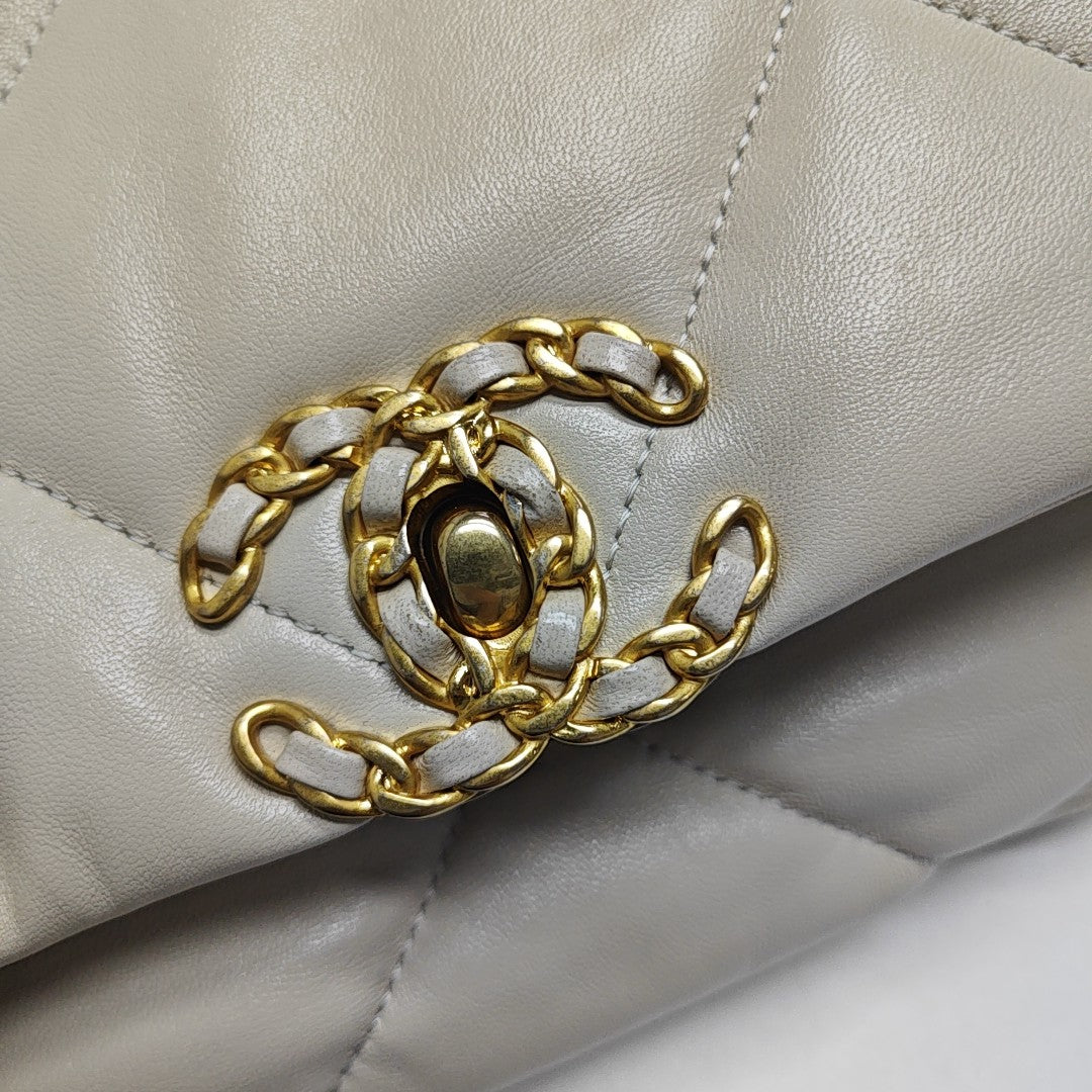 CHANEL 19 Large Quilted Lambskin Beige