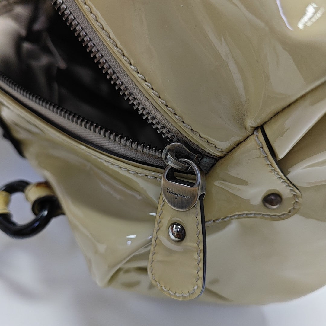Patent Leather Top Handle Bag Yellow