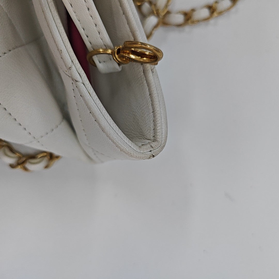 Quilted Lambskin Bucket Bag White
