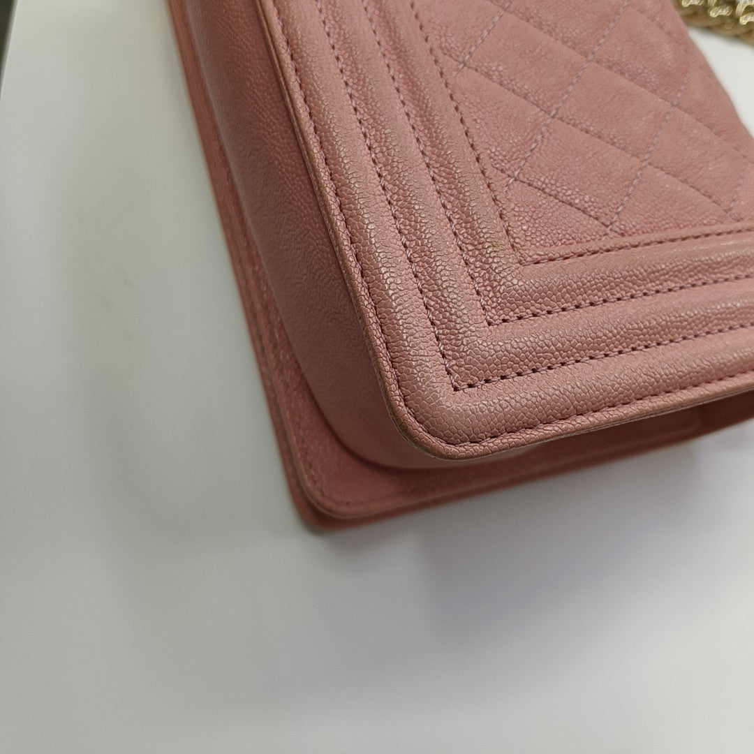 BOY CHANEL Mini Quilted Grained Calfskin Pink