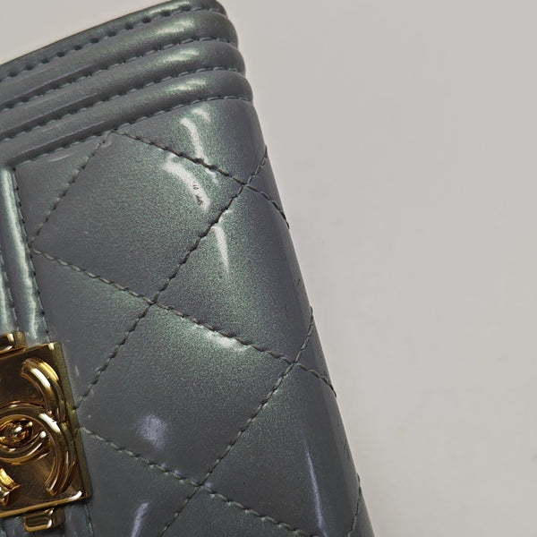 BOY CHANEL Quilted Patent Leather Blue Wallet
