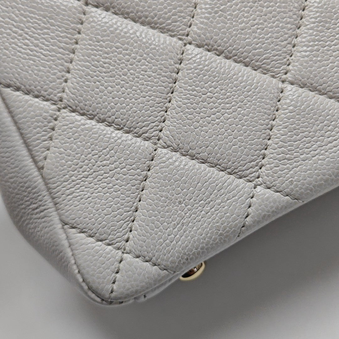 BUSINESS AFFINITY Small Quilted Grained Calfskin White