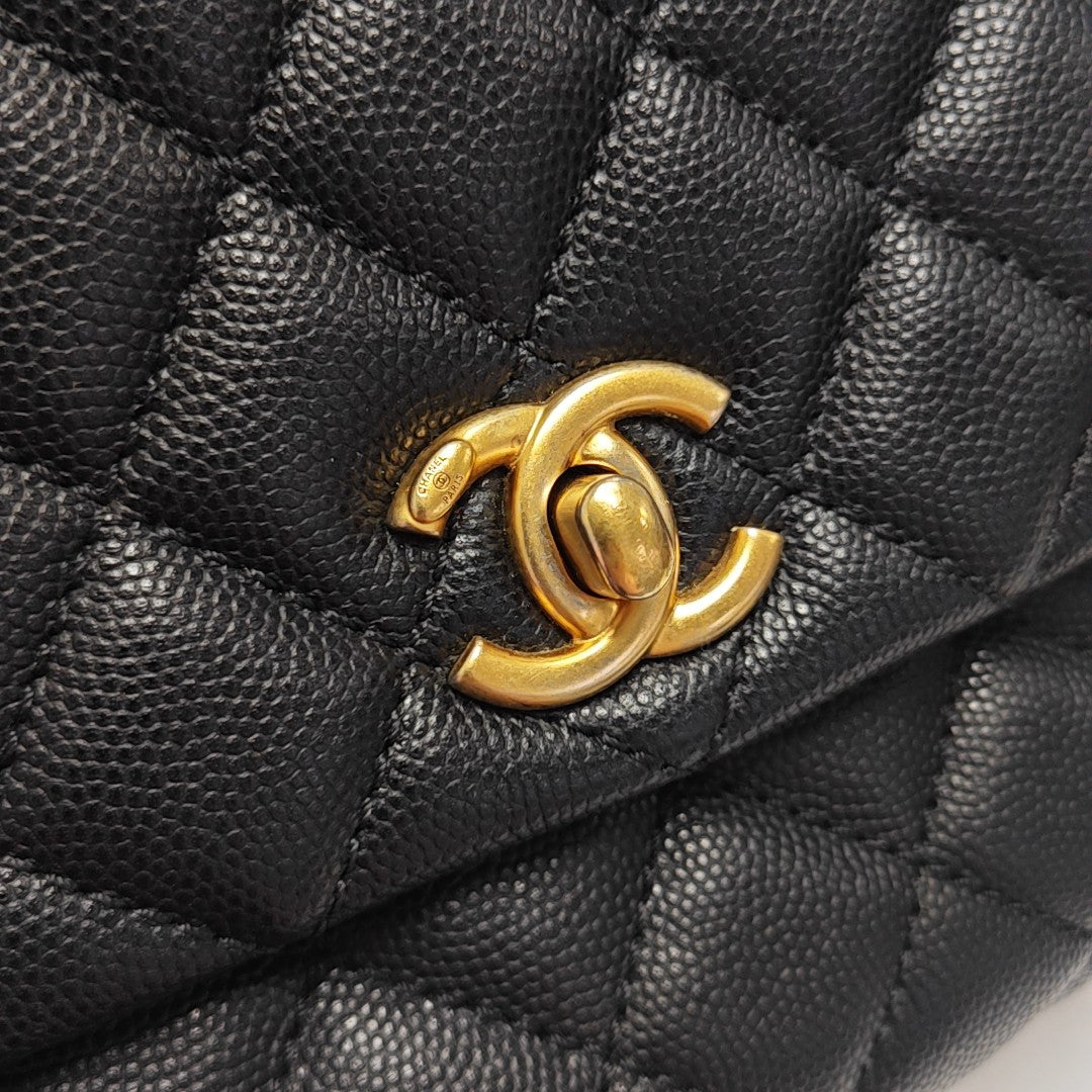 COCO HANDLE Small Quilted Grained Calfskin Black